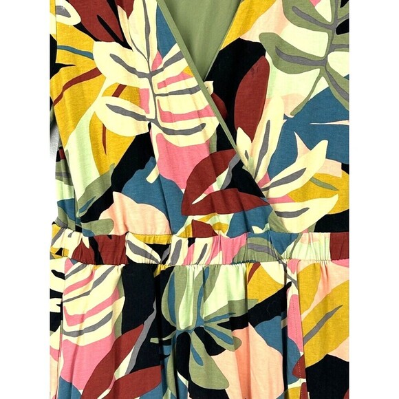 Loft Beach Romper Womens XS Colorful Tropical Print Faux Wrap Pockets Comfort T4 - Picture 8 of 12